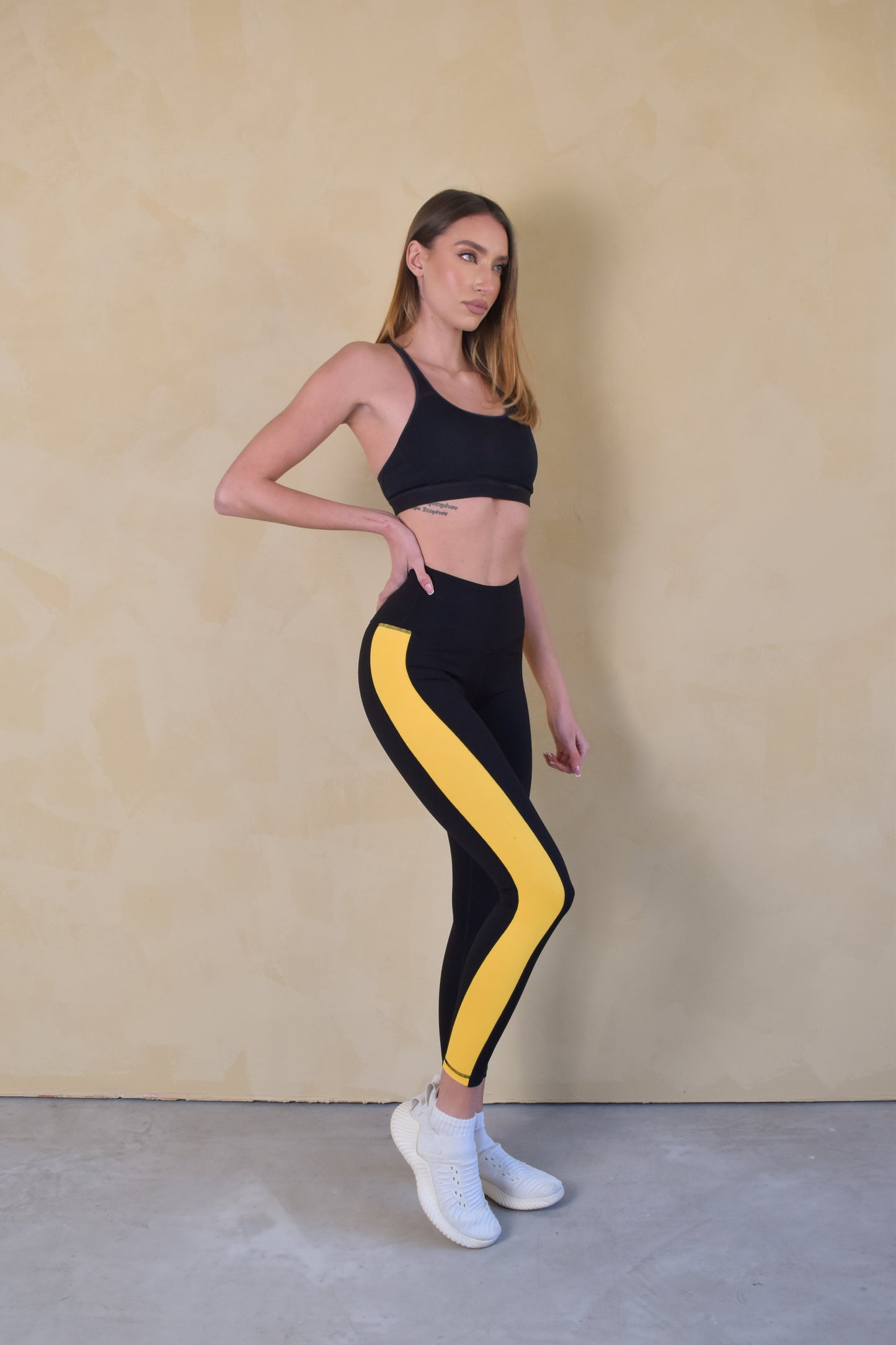 Black and Yellow Striped Full Length Yoga Pant Leggings