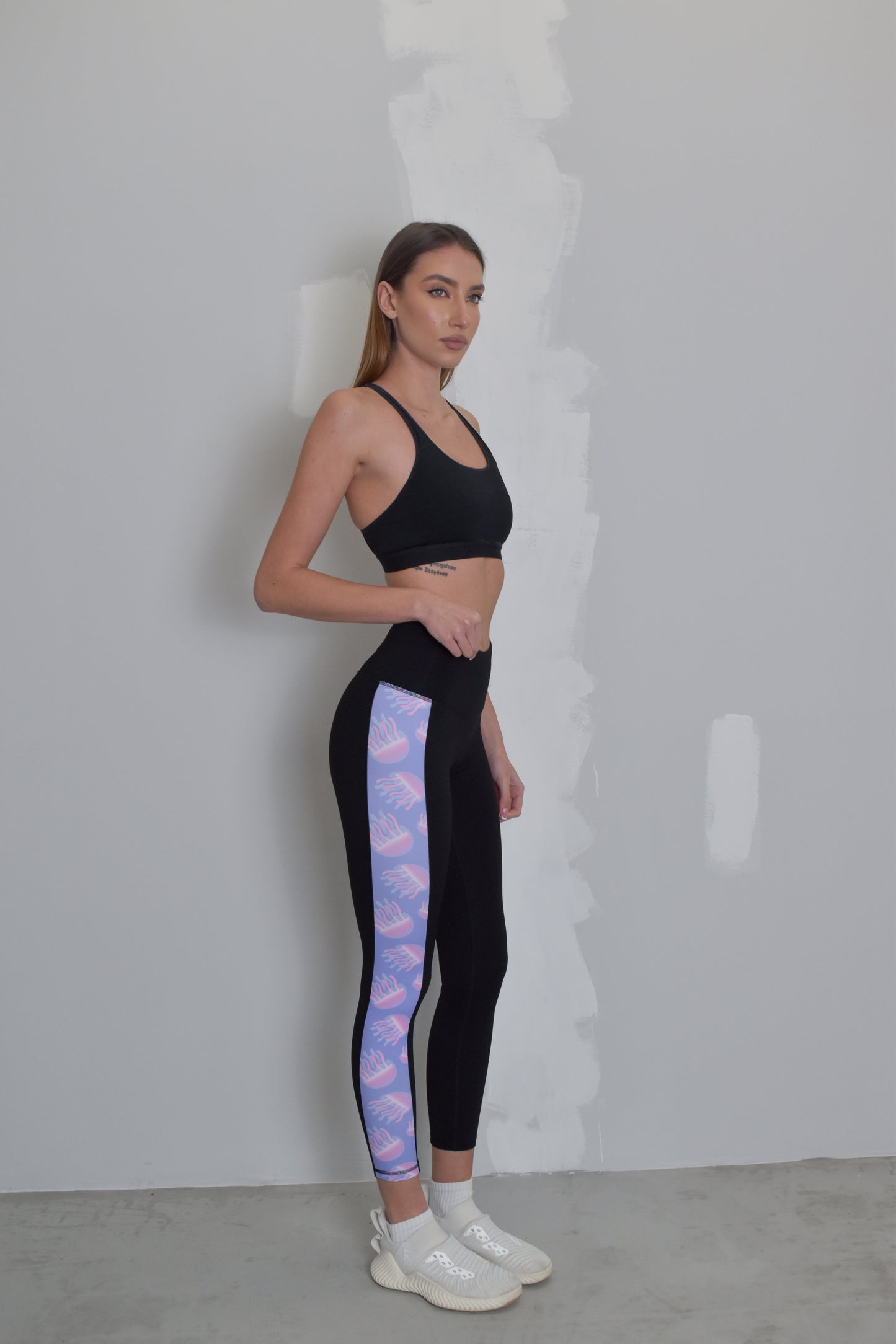 Jelly Fish Side Stripe Pattern Women's Full Length Yoga Pant Leggings