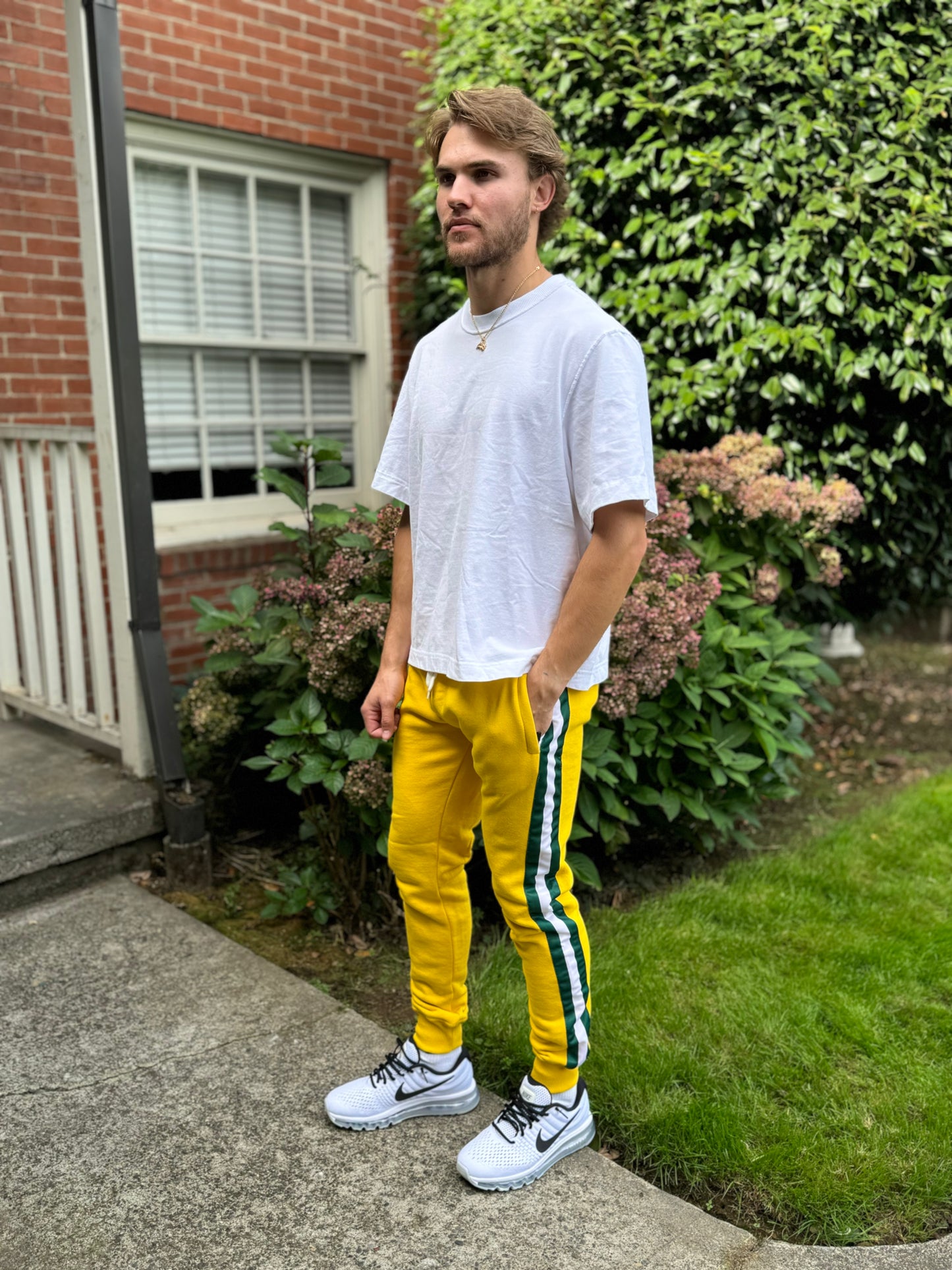 Triple Threat Men's Fleece Jogger Pant (Gold with Green and White Stripes)