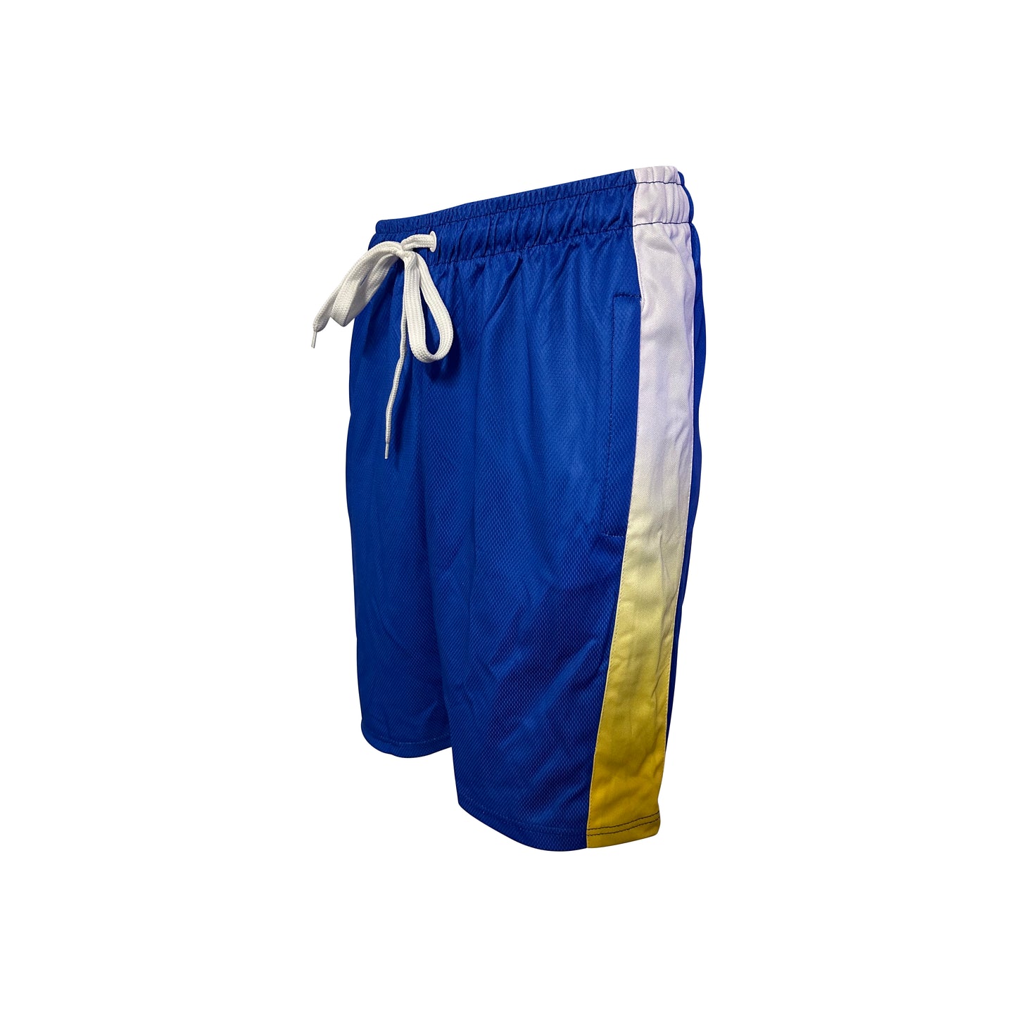 Blue Men's Mesh Shorts (with Gold/White Ombre Fade Side Stripes)