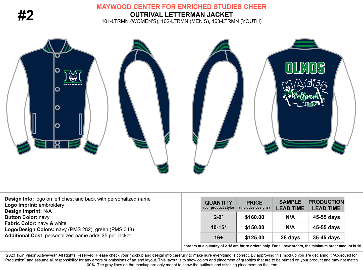 Maywood CES Cheer Women's Letterman Jacket