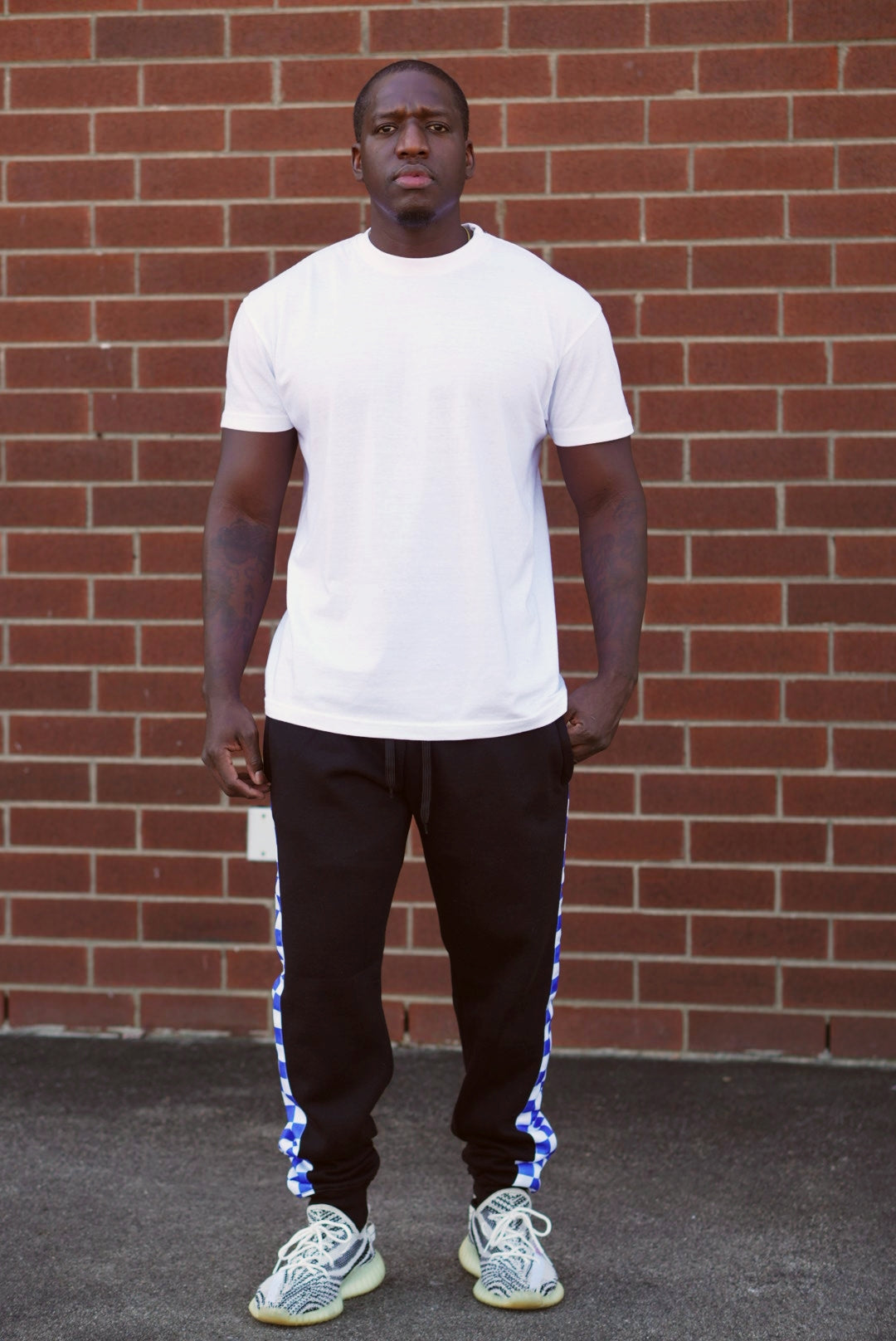 Blue and White Checkered Print Men's Fleece Jogger Pant
