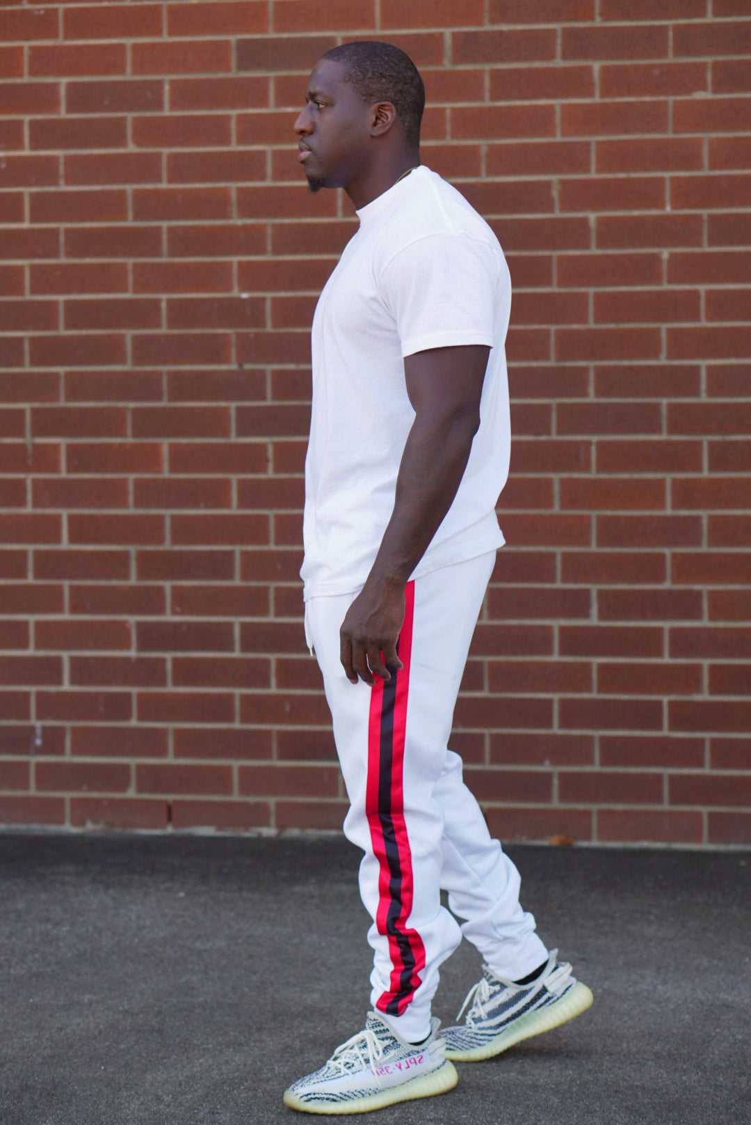 Triple Threat Men's Fleece Jogger Pant (White with Red and Black Stripes)