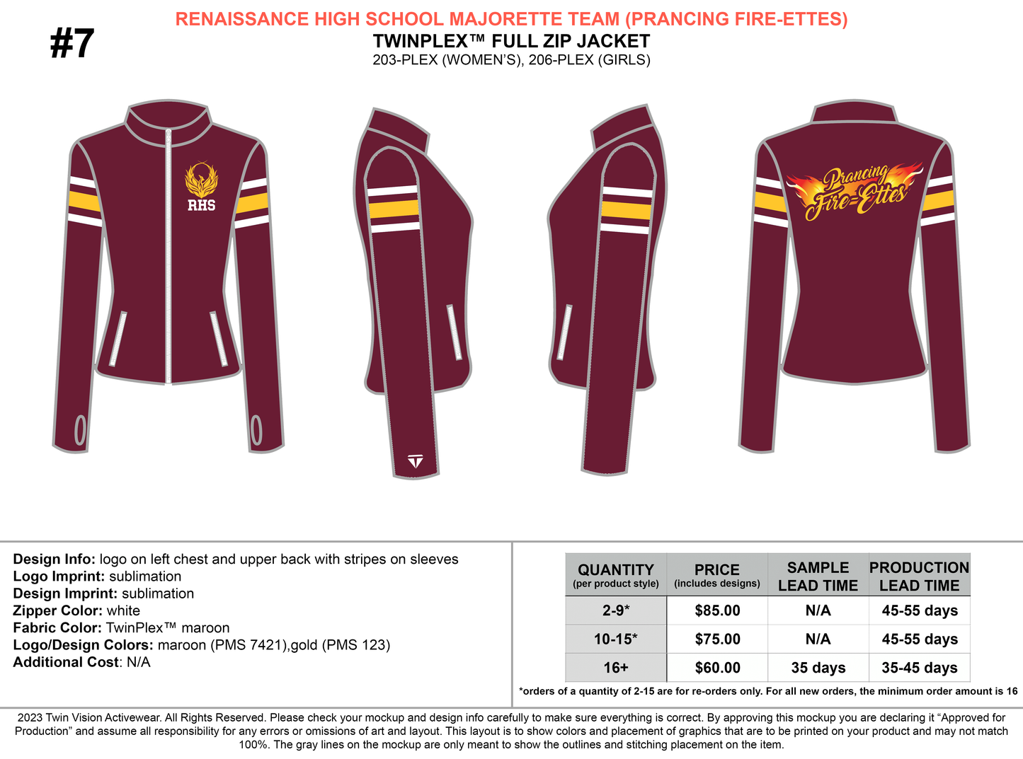 Renaissance Prancing Fire-Ettes Jacket / Leggings / Sports Bras / Duffle Bag Package (PAYMENT DUE DATE: 7/20)
