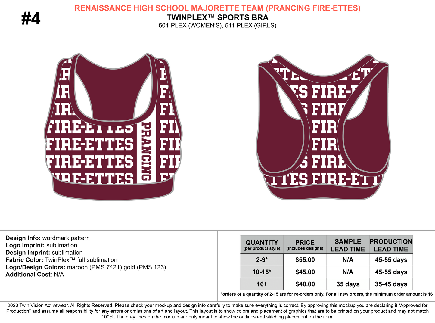 Renaissance Prancing Fire-Ettes Jacket / Leggings / Sports Bras / Duffle Bag Package (PAYMENT DUE DATE: 7/20)