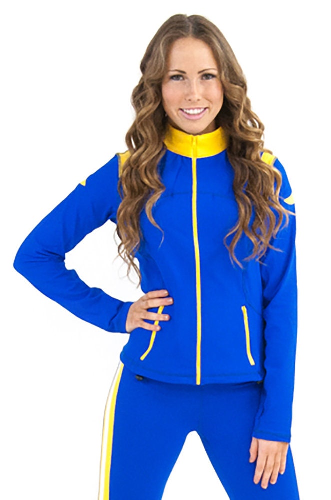 Blue and Yellow Women's Yoga Track Jacket