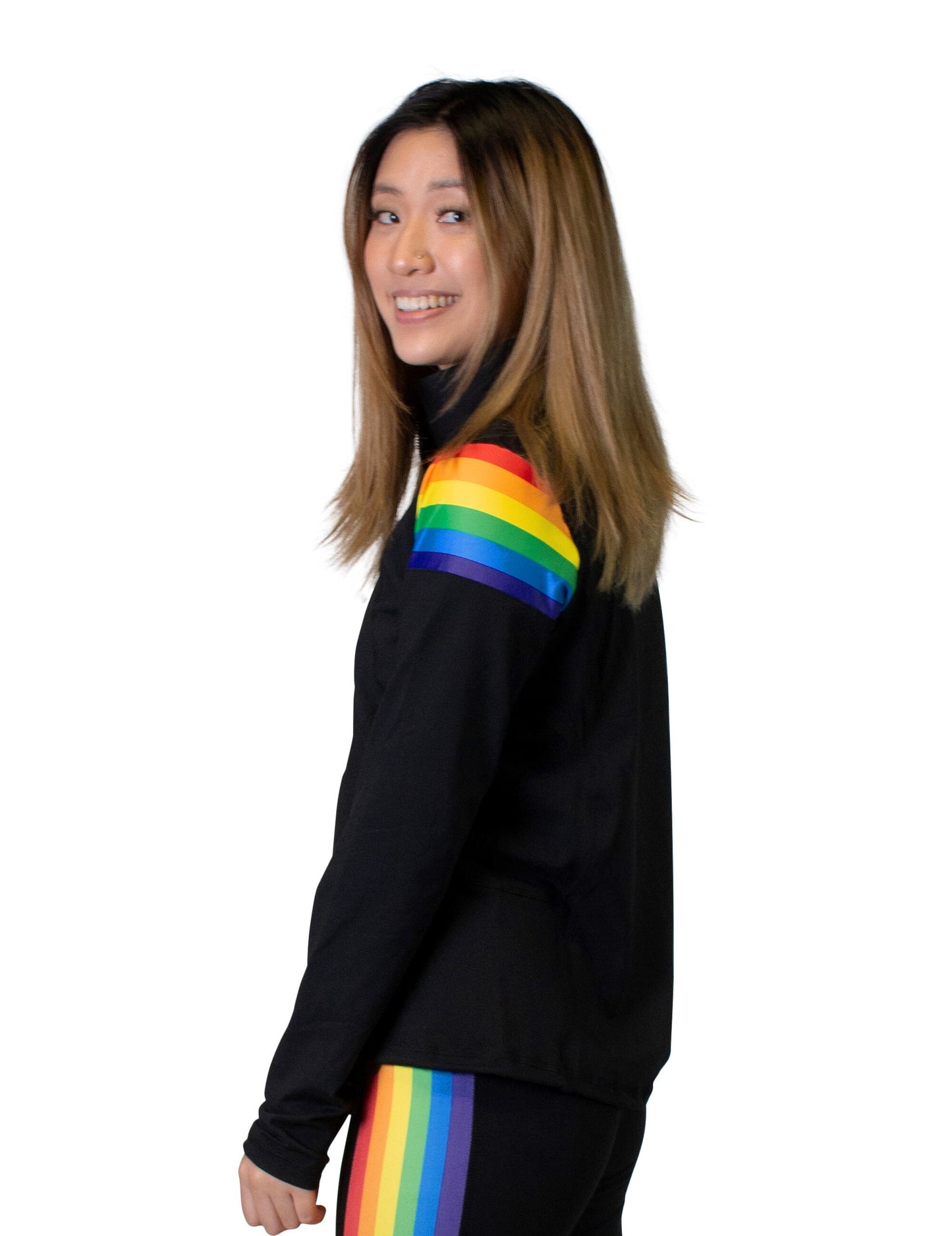 Rainbow Striped Women's Full Zip-Up Yoga Track Jacket