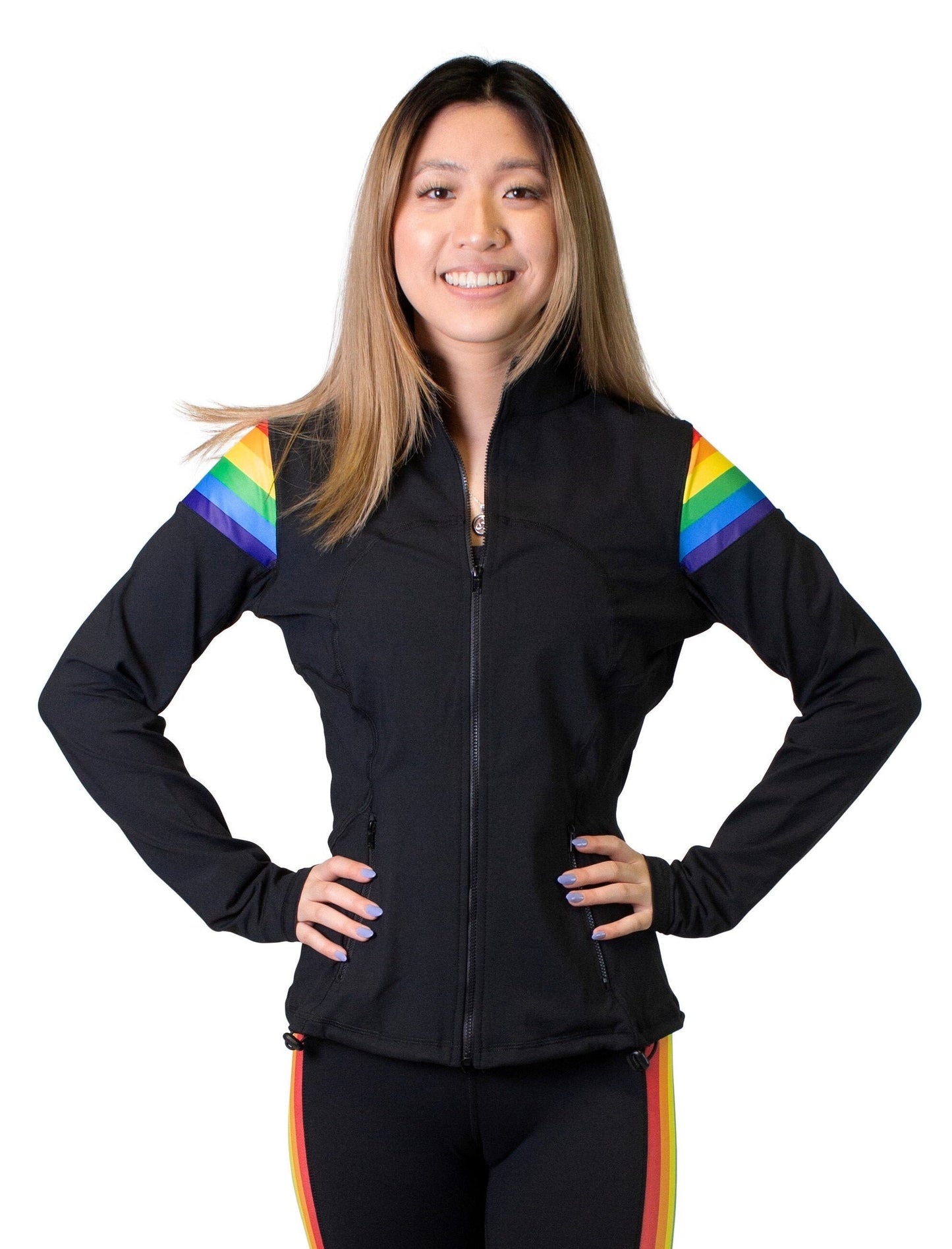 Rainbow Striped Women's Full Zip-Up Yoga Track Jacket
