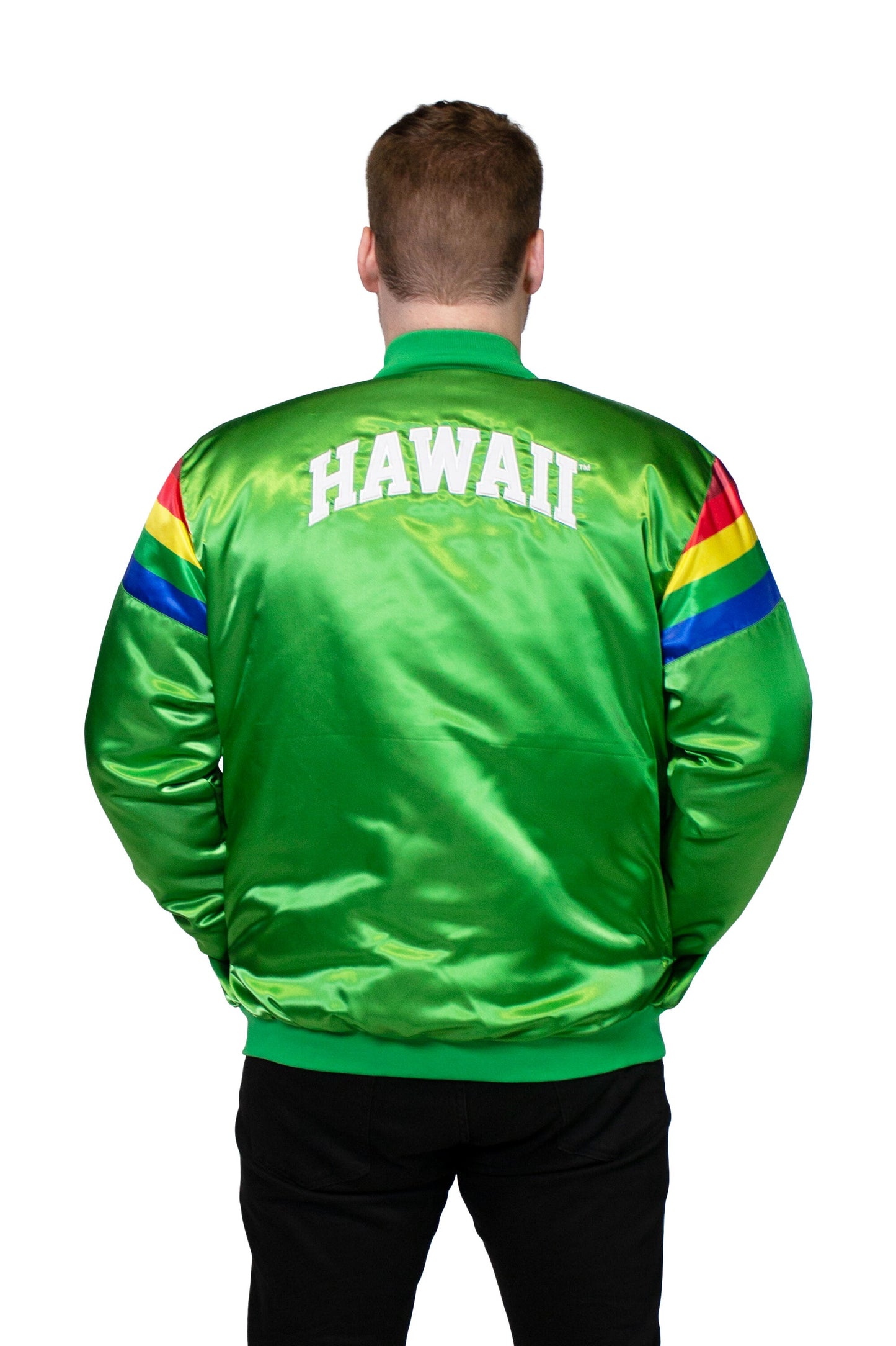 University of Hawaii Rainbow Warriors Men's Satin Button-up Bomber Jacket