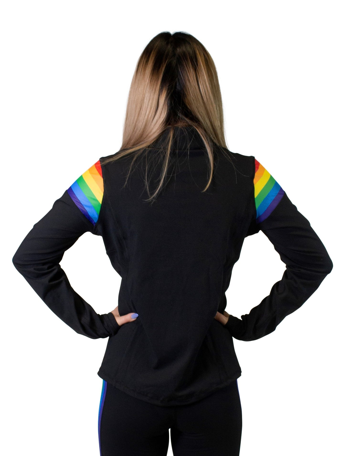 Rainbow Striped Women's Full Zip-Up Yoga Track Jacket