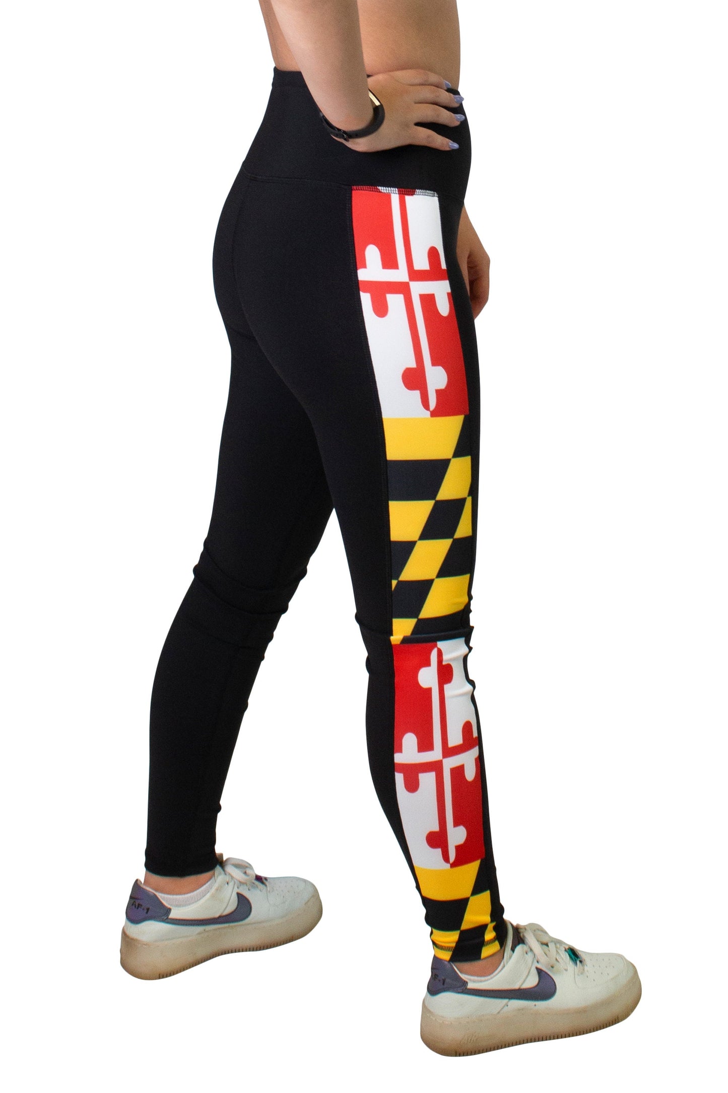Maryland Flag Women's Full Length Yoga Pant Leggings (Black)