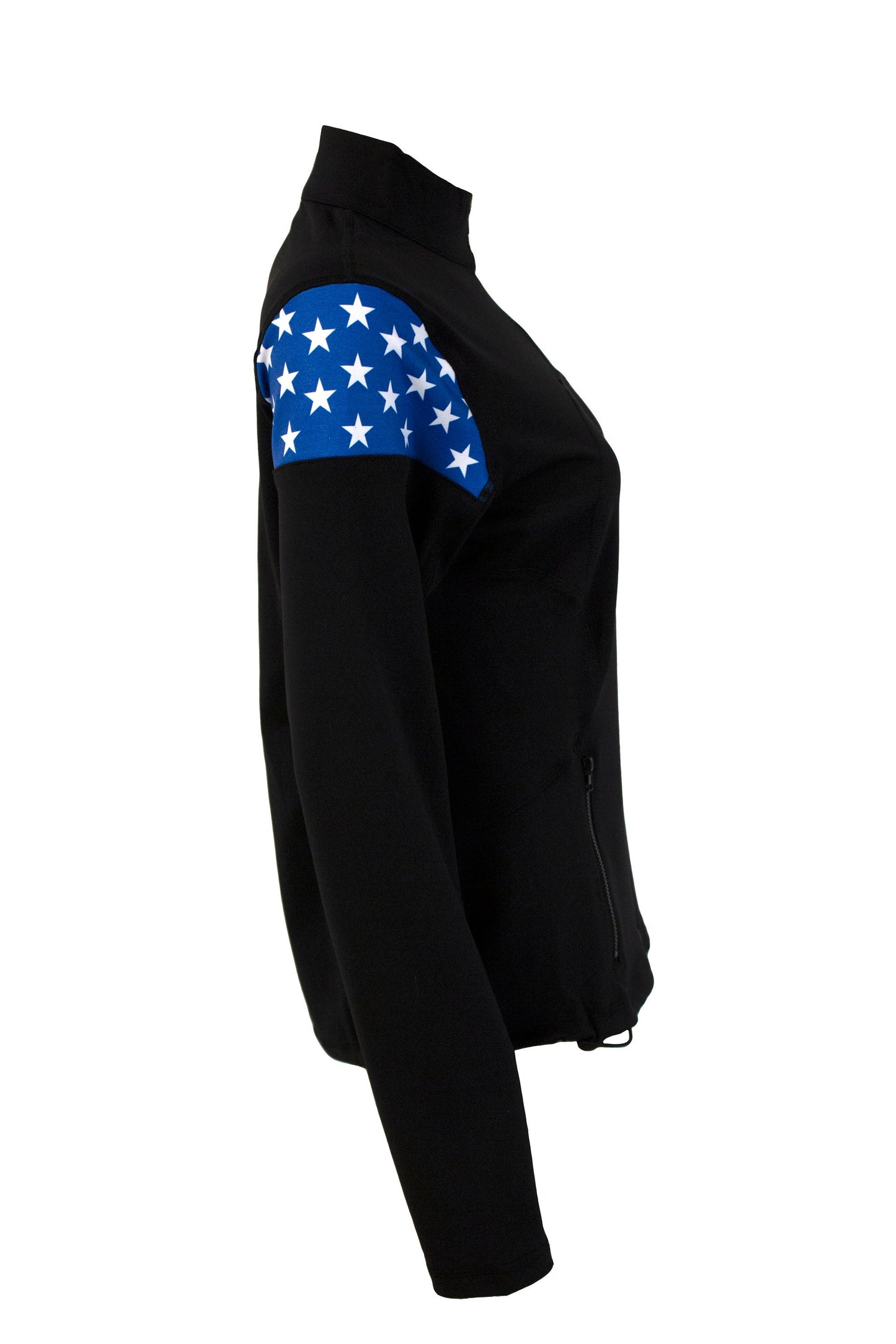 USA Flag Women's Full Zip-Up Yoga Track Jacket (Black)
