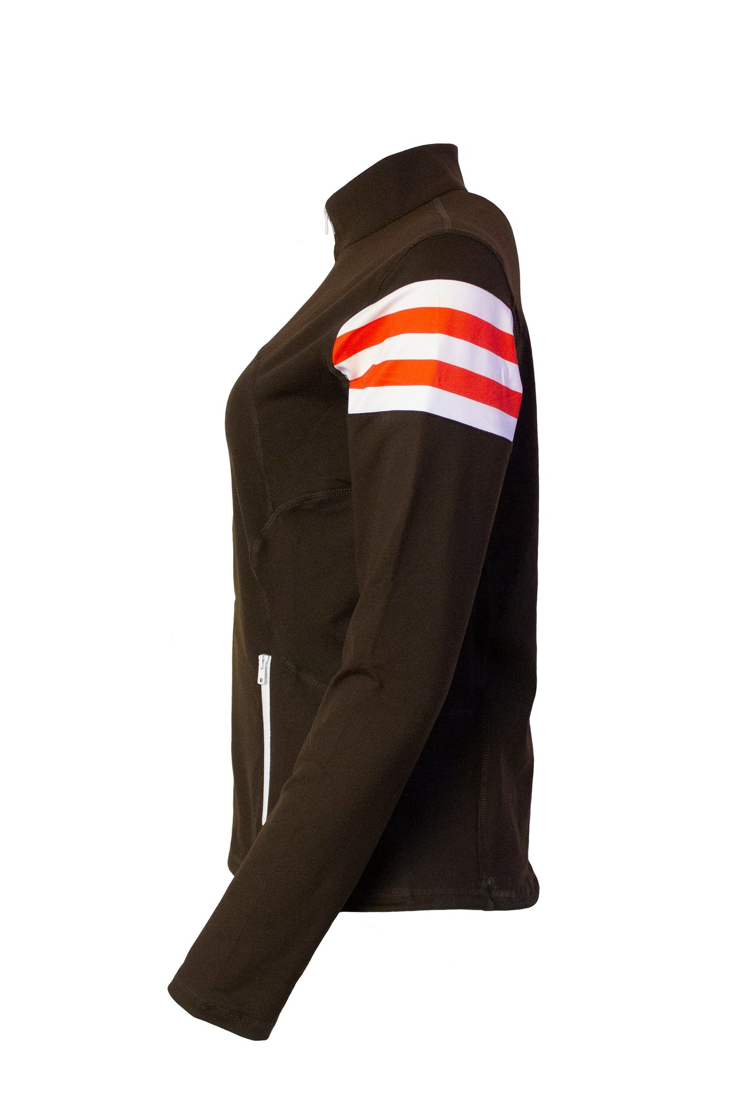 Triple Threat Striped Women's Yoga Track Jacket (Brown/ Orange / White)