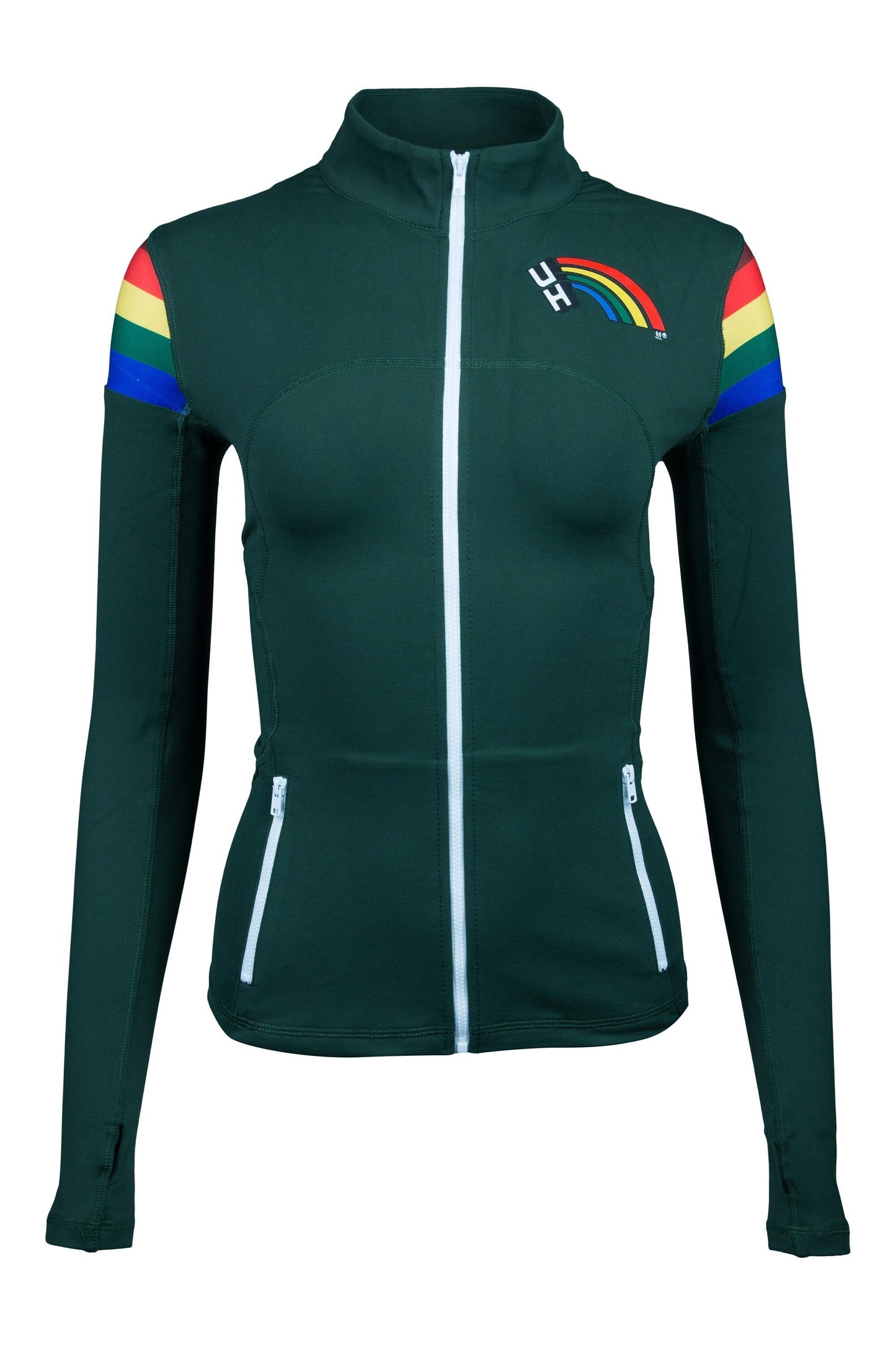 Hawaii Rainbow Warriors Women's Full Zip Up Yoga Track Jacket (Rainbow Vintage Style)