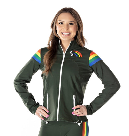 Hawaii Rainbow Warriors Women's Full Zip Up Yoga Track Jacket (Rainbow Vintage Style)