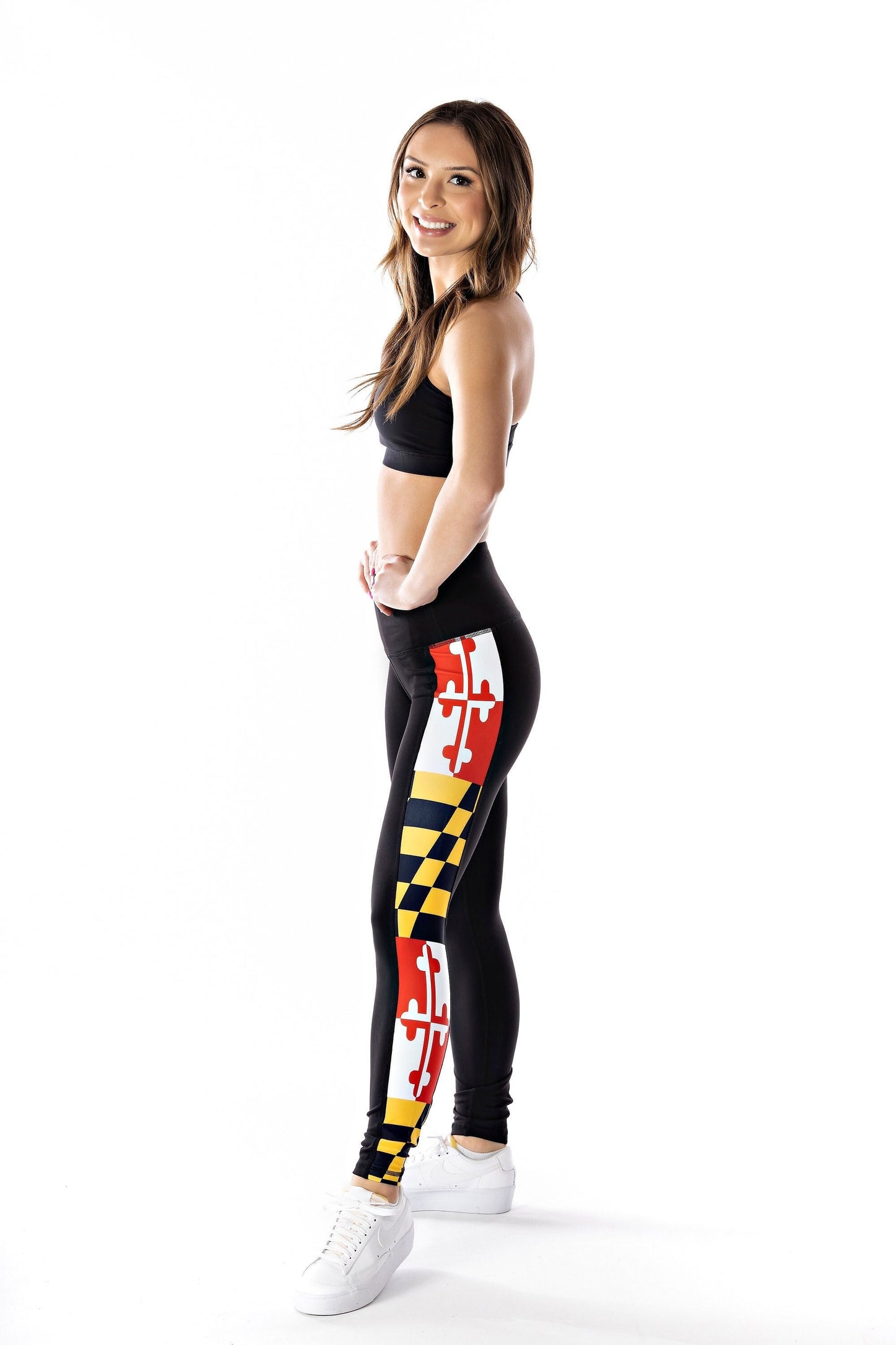 Maryland Flag Women's Full Length Yoga Pant Leggings (Black)