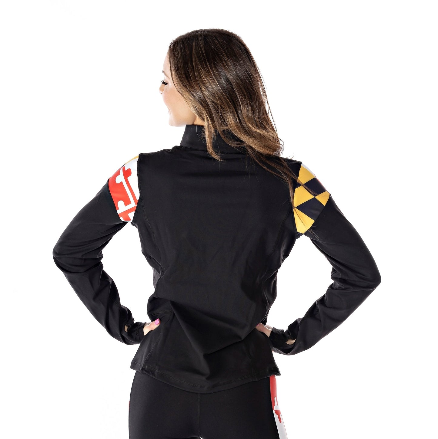 Maryland Flag Women's Full Zip-Up Yoga Track Jacket (Black)