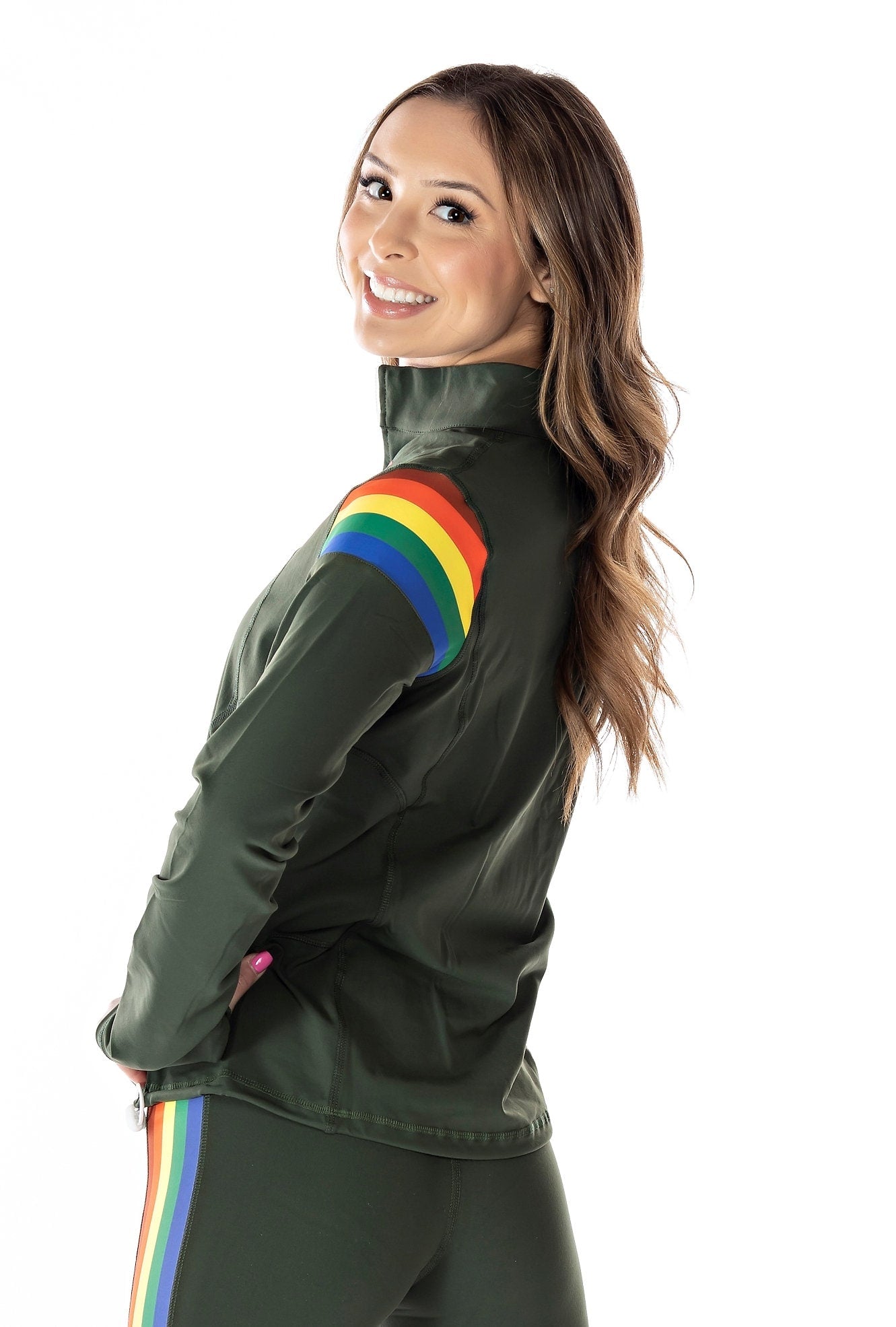 Hawaii Rainbow Warriors Women's Full Zip Up Yoga Track Jacket (Rainbow Vintage Style)