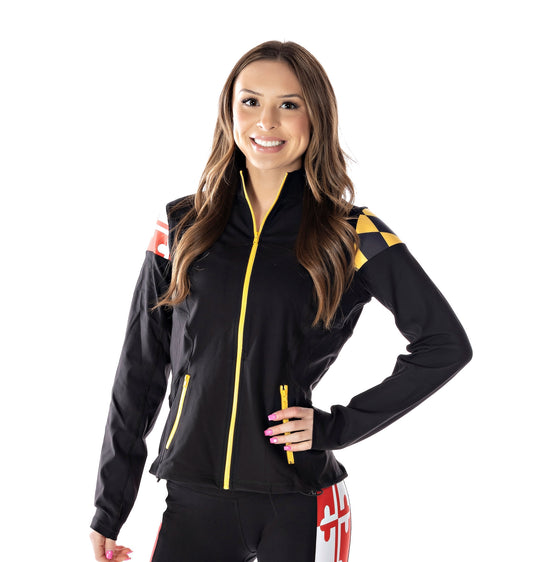Maryland Flag Women's Full Zip-Up Yoga Track Jacket (Black)