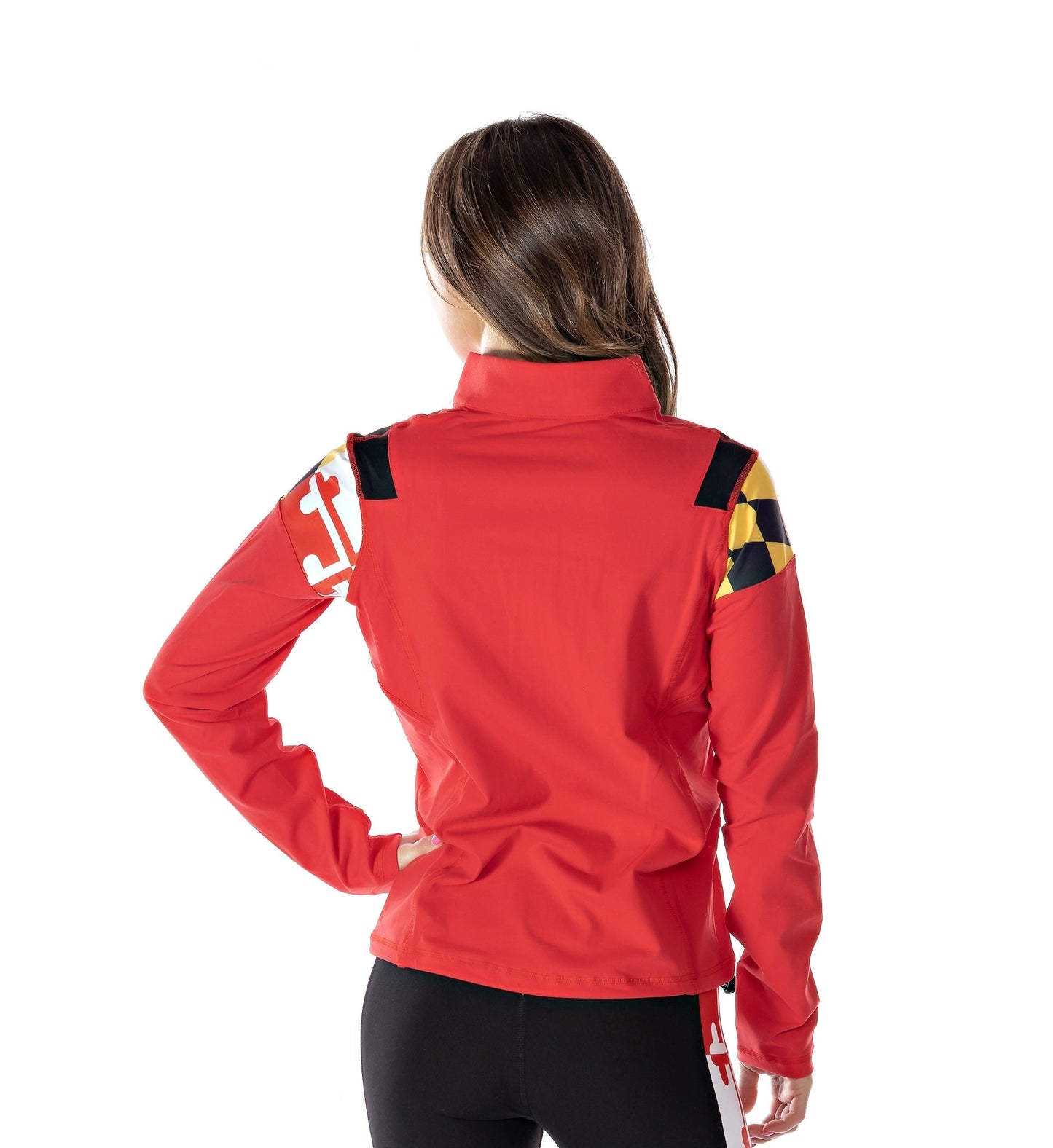 Maryland Flag Women's Full Zip-Up Yoga Track Jacket (Red)