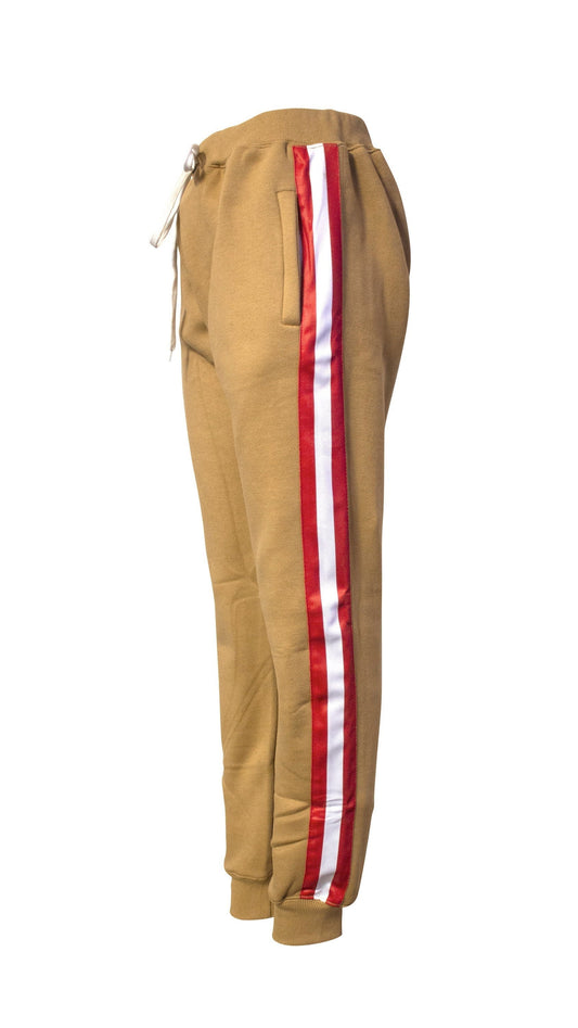 Triple Threat Men's Fleece Jogger Pant (Gold with Red and White Stripes)