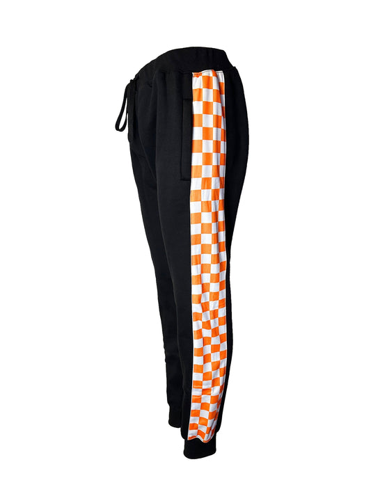 Orange and White Checkered Print Men's Fleece Jogger Pant