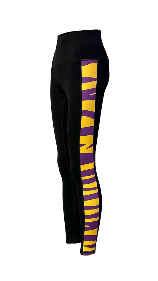 Purple and Gold Tiger Stripe Women's Full Length Yoga Pant Leggings