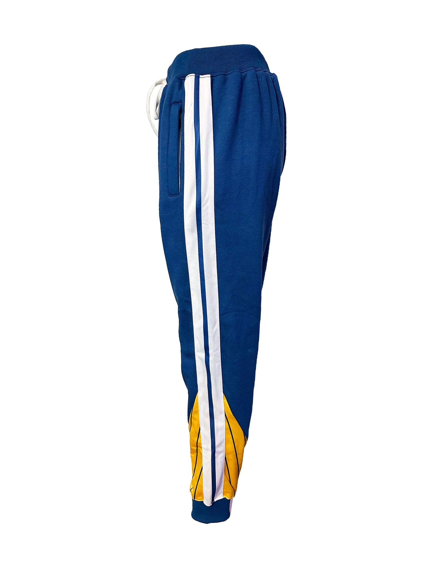 Men's Side Striped Fleece Jogger Pant (Blue with Gold / Blue / White Stripes)
