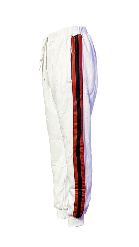 Triple Threat Men's Fleece Jogger Pant (White with Red and Black Stripes)