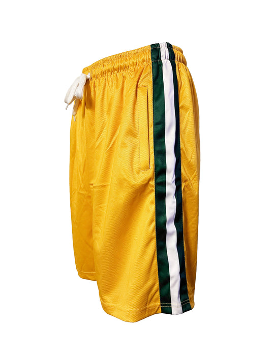 Triple Threat Men's Mesh Shorts (Gold with Green and White Stripes)