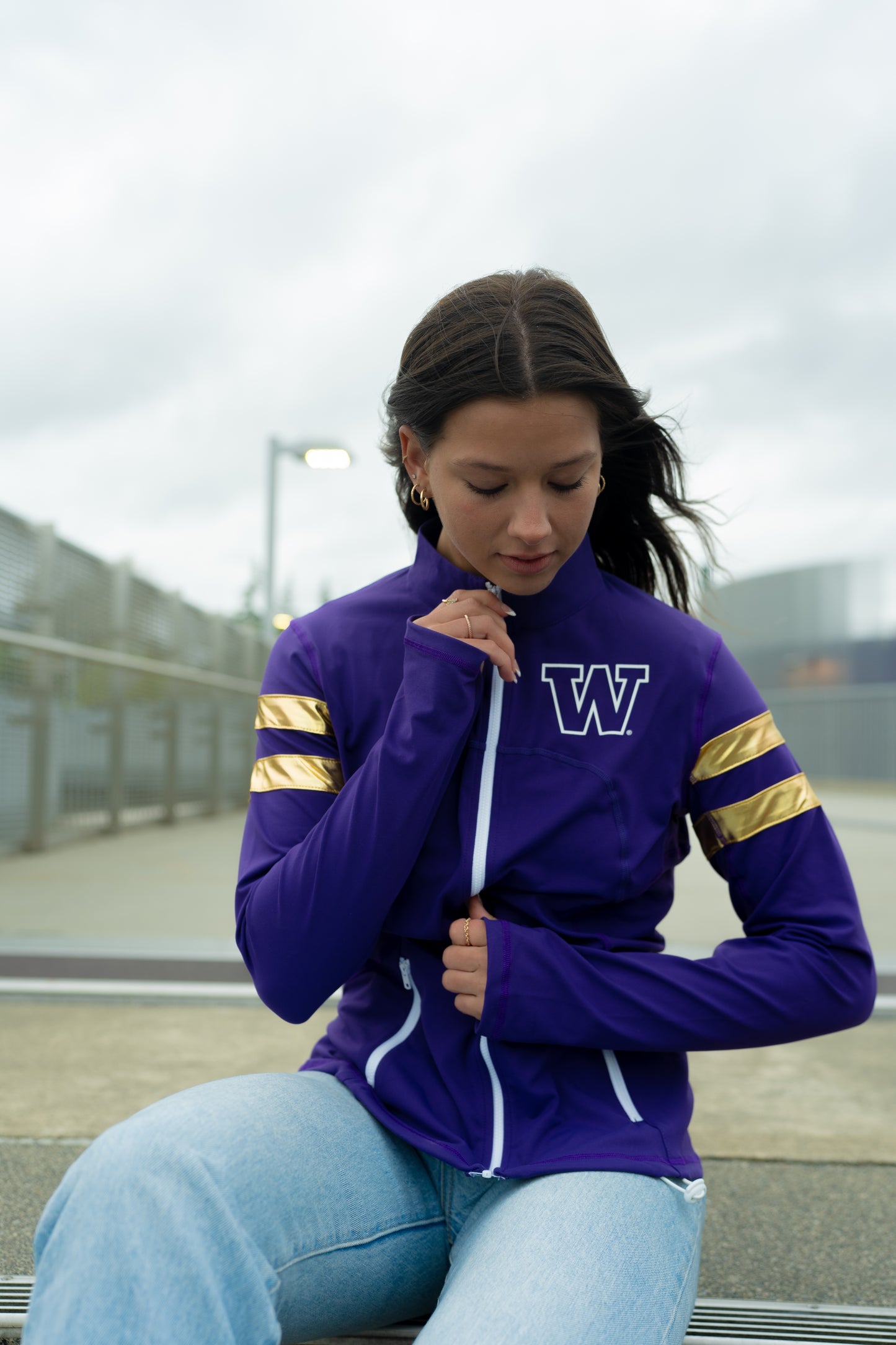 Washington Huskies Women's Full Zip Up Yoga Track Jacket Purple