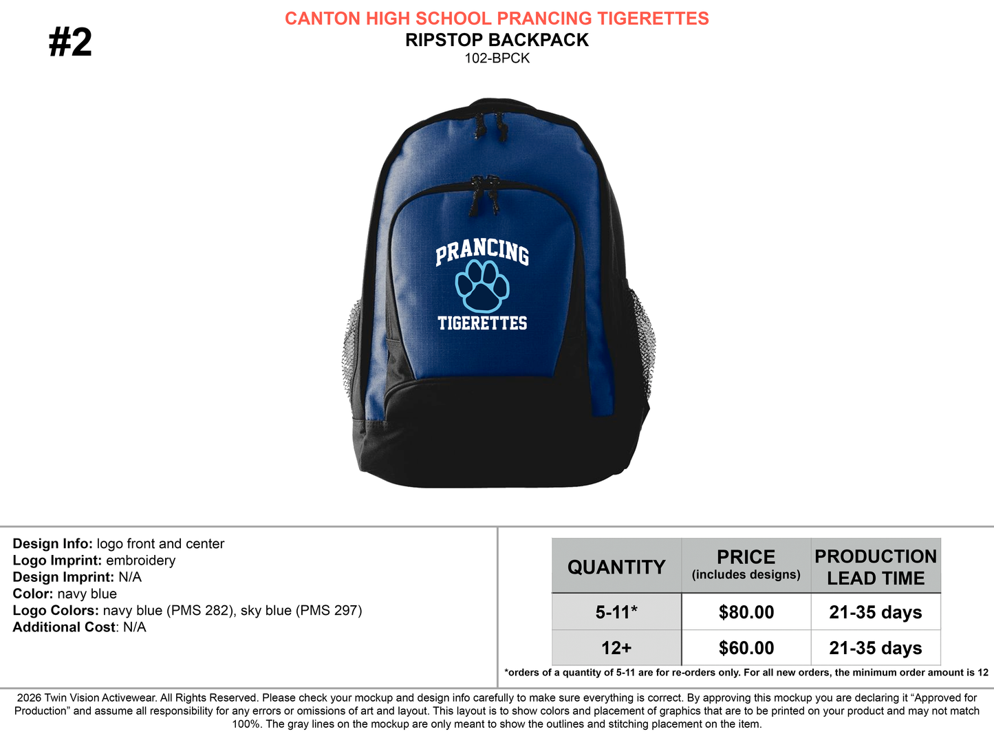 Canton HS Prancing Tigerettes Order Page