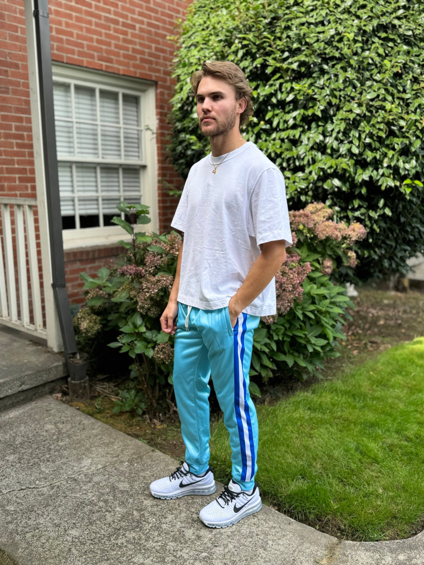 Triple Threat Men's Fleece Jogger Pant (Light Blue with Royal Blue and White Stripes)