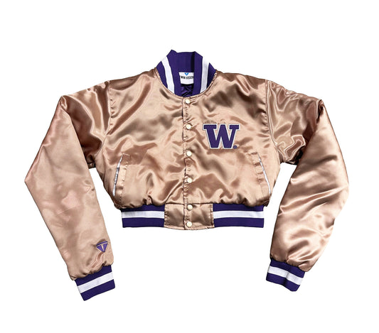 Washington Huskies Women's Crop Top Button Up Bomber Jacket GOLD