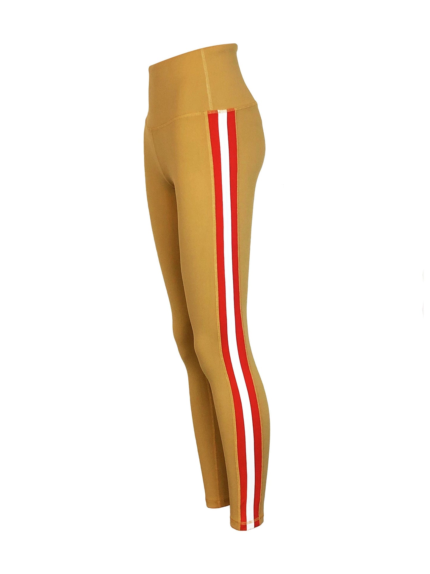 Triple Threat Striped Women's Full Length Yoga Pant Leggings (Gold)