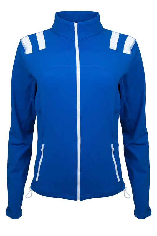 Blue and White Striped Women's Yoga Track Jacket