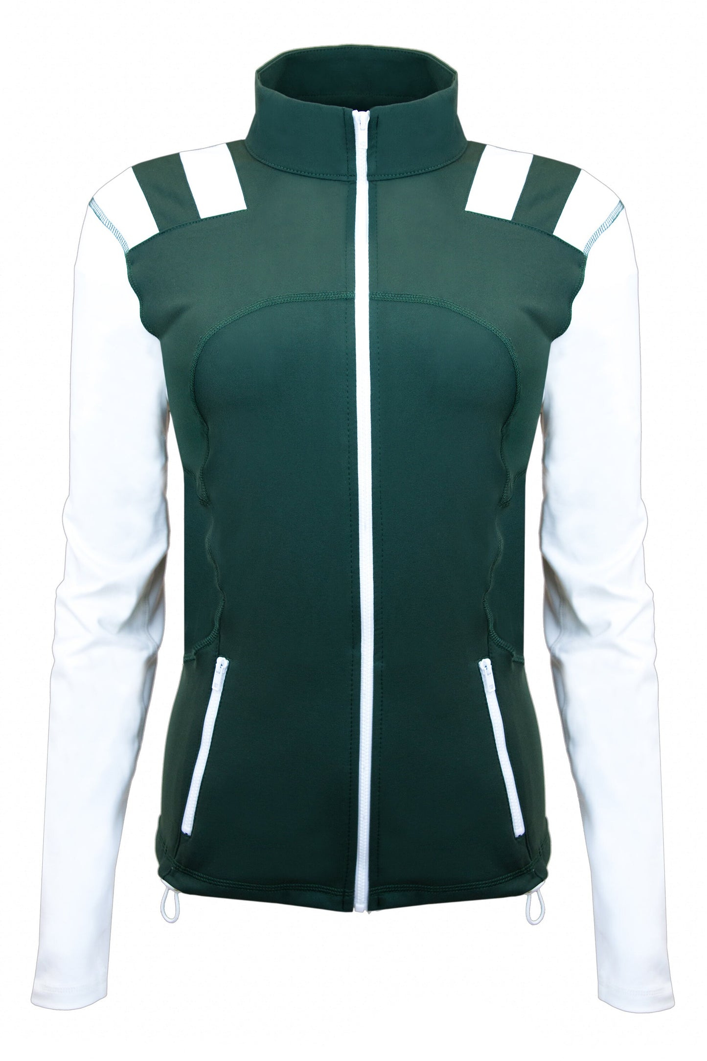 Green and White Striped Women's Yoga Track Jacket