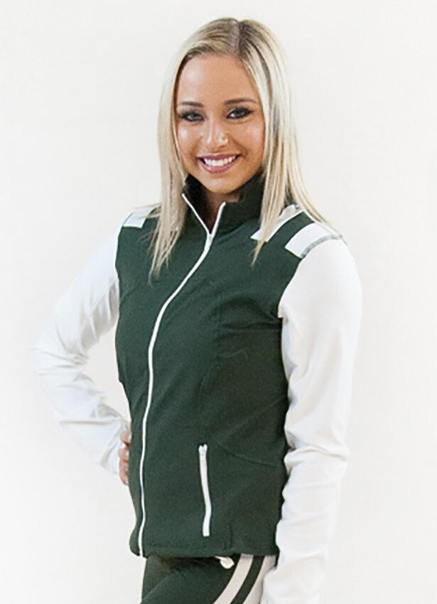 Green and White Striped Women's Yoga Track Jacket