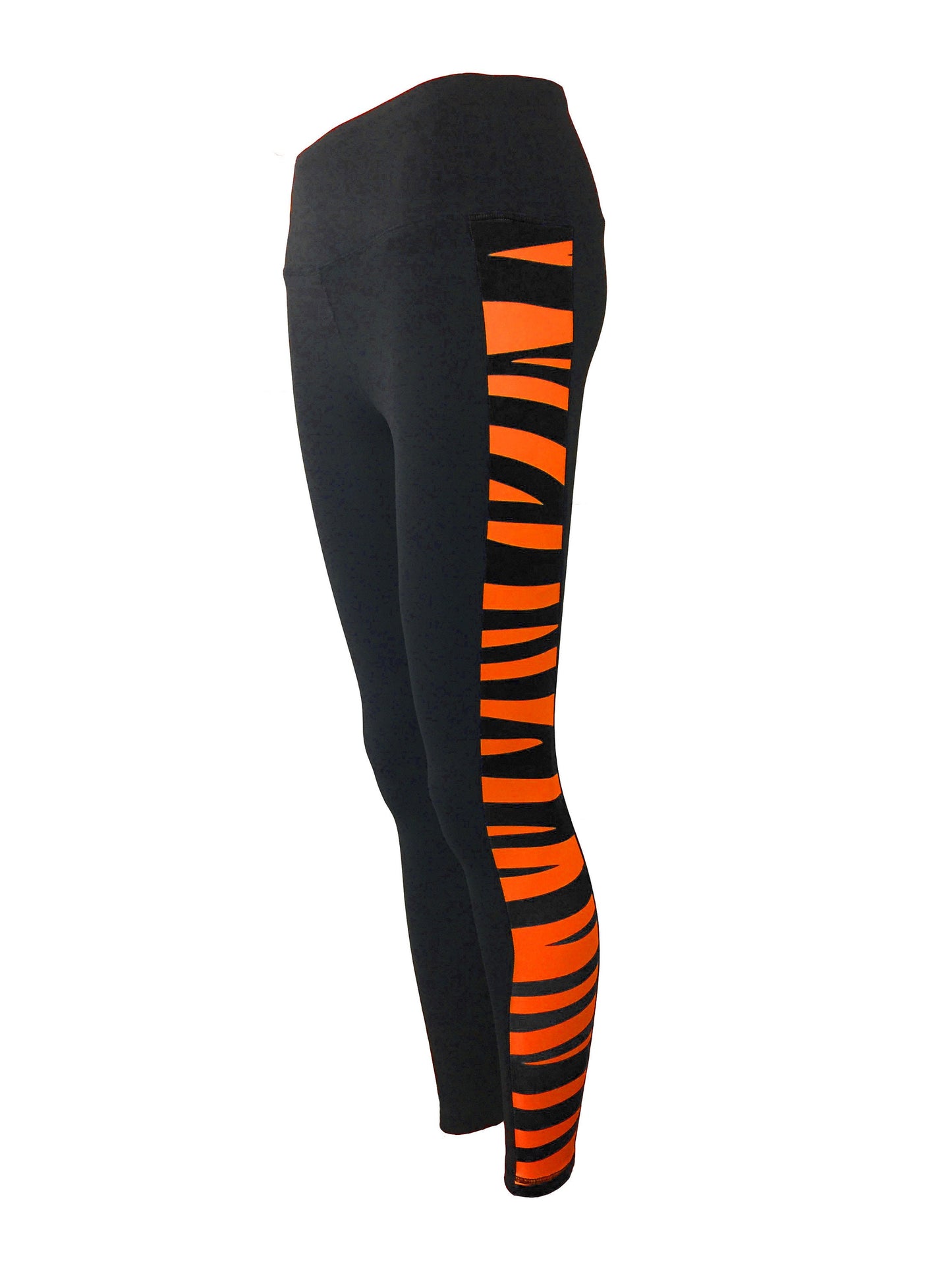 Orange and Black Tiger Stripe Women's Full Length Yoga Pant Leggings