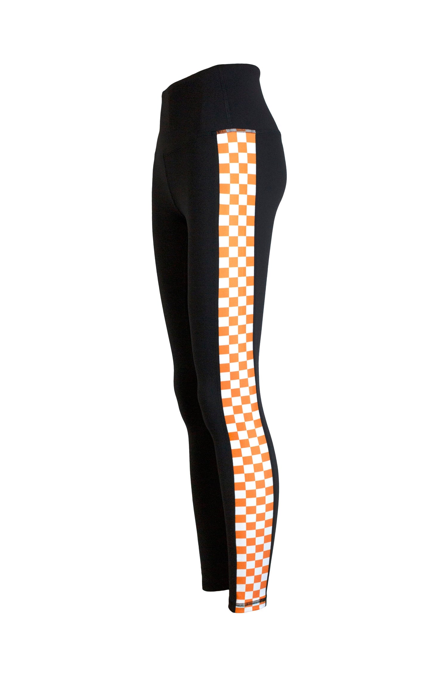Orange and White Checkered Print Women's Full Length Yoga Pant Leggings