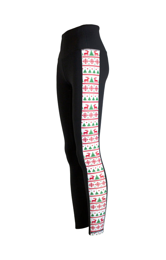 Christmas Holiday Side Stripe Pattern Women's Full Length Yoga Pant Leggings