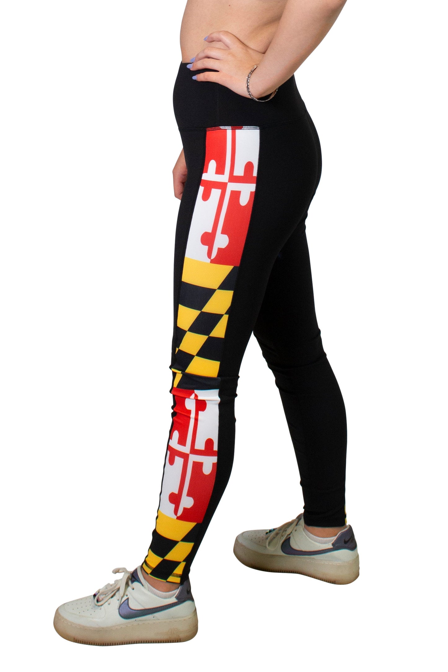 Maryland Flag Women's Full Length Yoga Pant Leggings (Black)