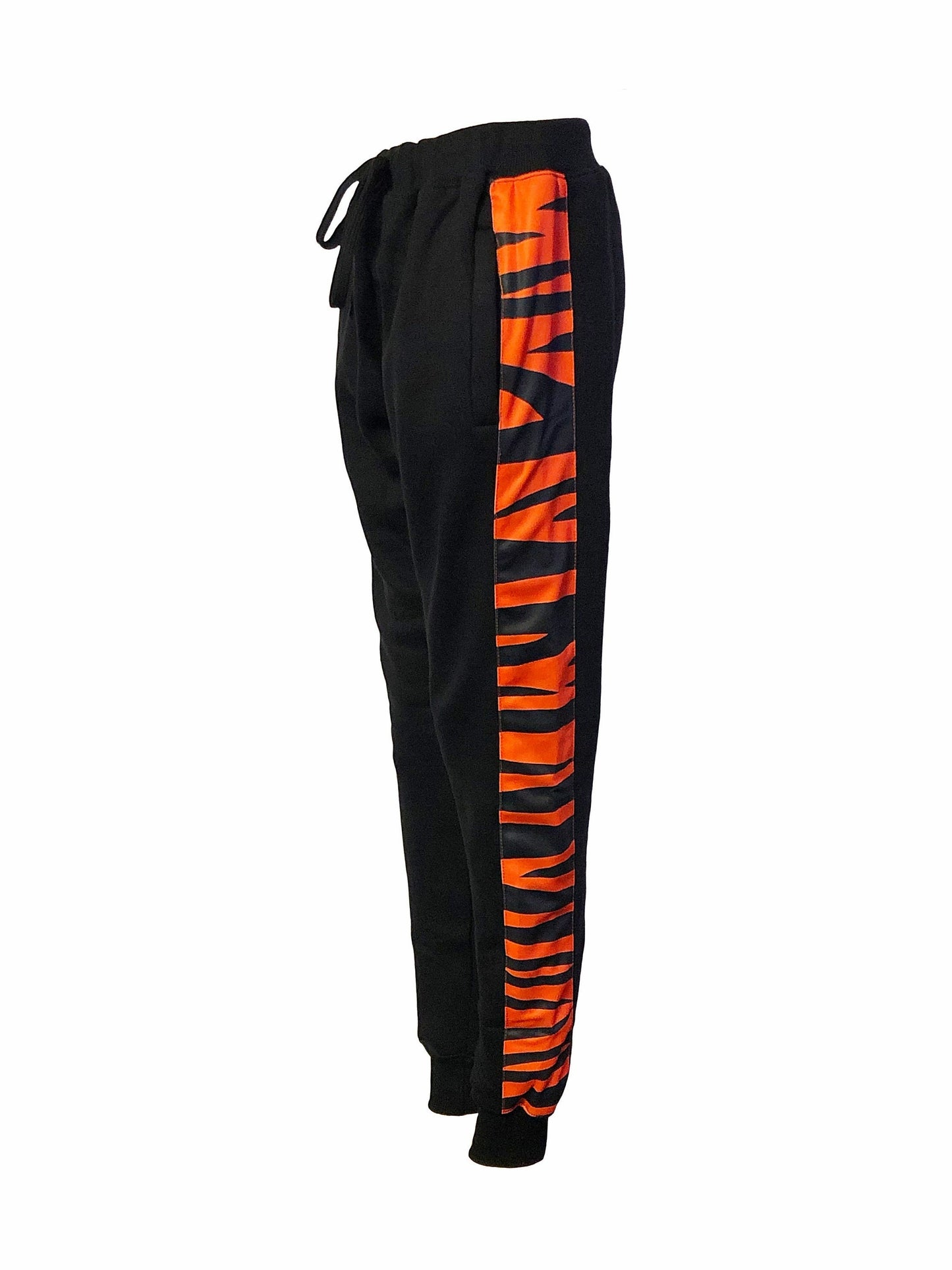 Orange and Black Tiger Stripe Men's Fleece Jogger Pant