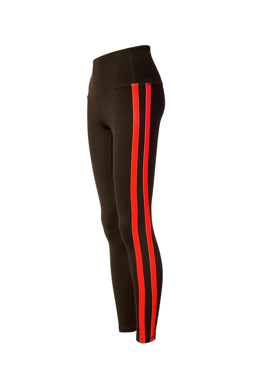 Triple Threat Striped Full Length Yoga Pant Leggings (Brown / Orange)