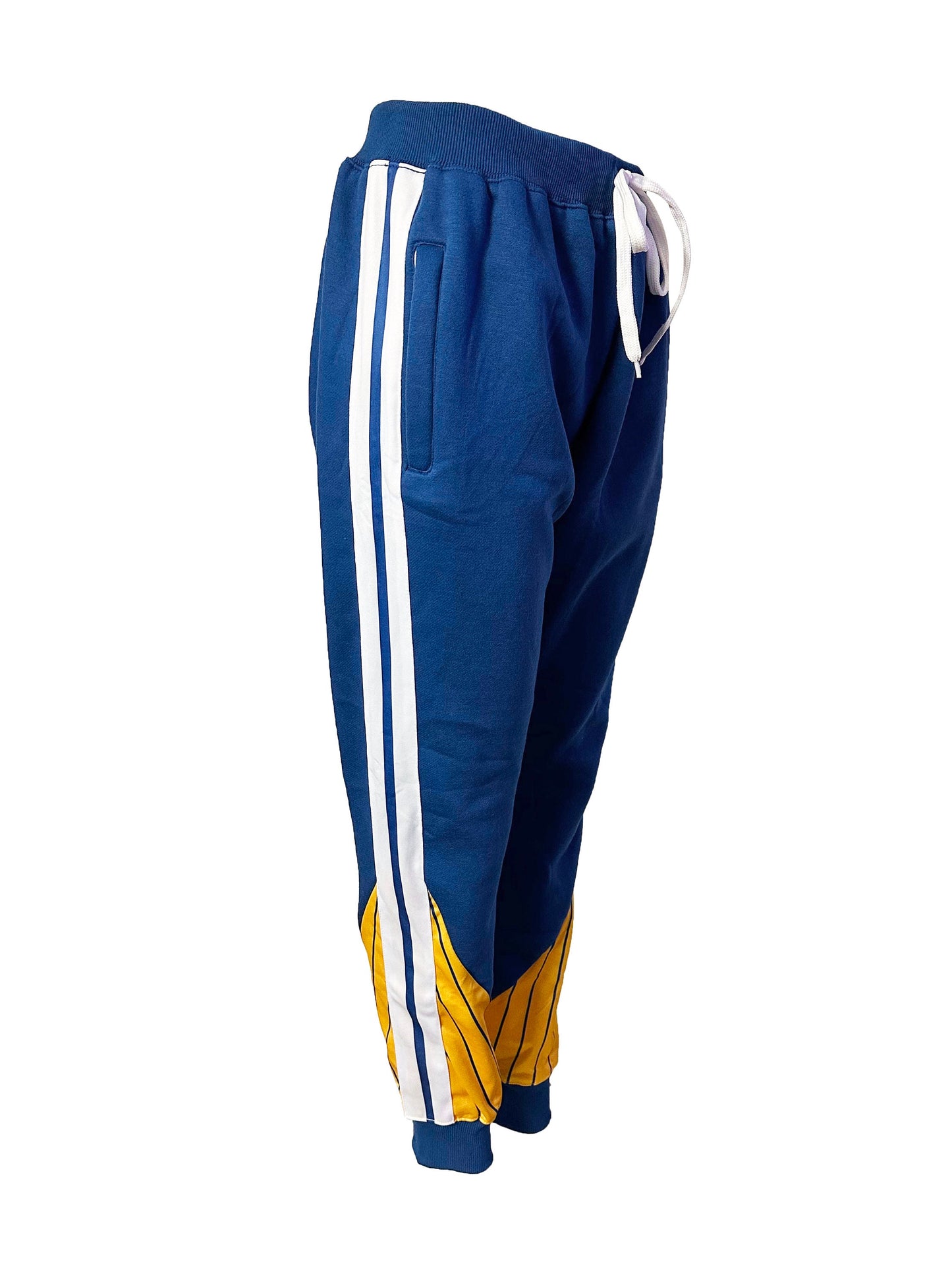 Men's Side Striped Fleece Jogger Pant (Blue with Gold / Blue / White Stripes)